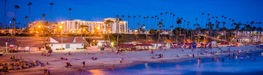 Beach at night seen from the pier in Oceanside, California